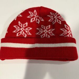 Vintage Red Snowflake Knit Beanie Hat Unisex Winter Warm